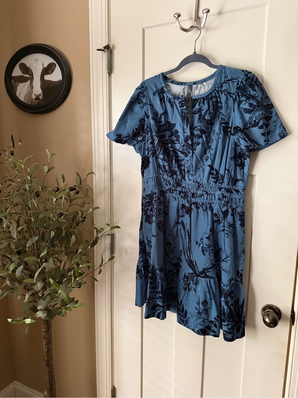 NWT Anthropologie Somerset Blue Floral Mini Dress Size Large - Picture 2 of 11